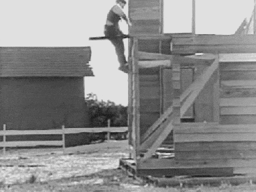 Keaton GUTSY stunt sawing board GIF