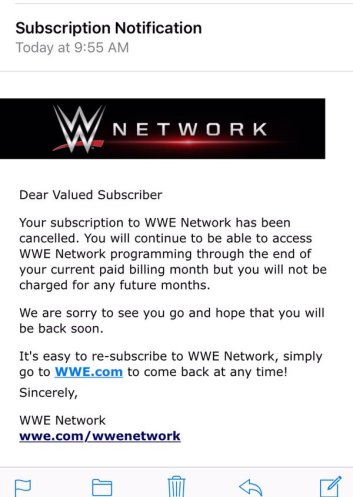 WWE Network subscription cancel notice